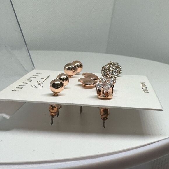 Primavera Collection 5 Pairs Rose Gold Tone Various Cubic Zirconia Post Earrings - Picture 5 of 8